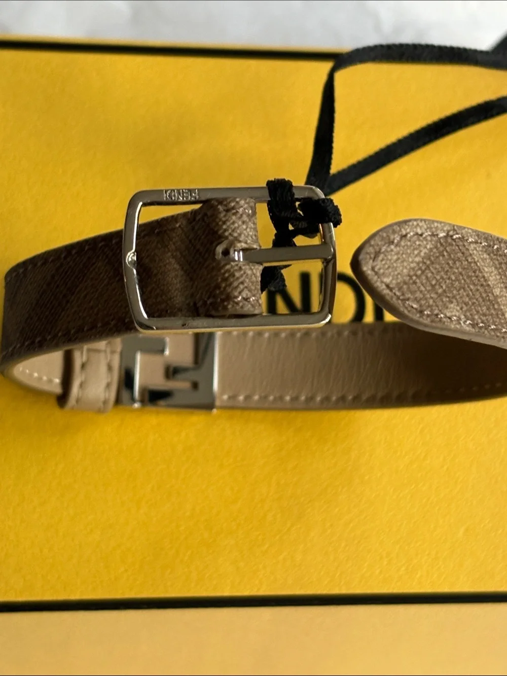 Fendi double FF signature logo brown leather bracelet with Box brand new